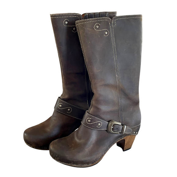 DANSKO Rylan Crazy Horse Women's Size 40 Brown Leather Mid-Calf Zip Heeled Boots